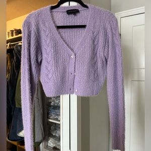 Purple cropped cardigan sweater